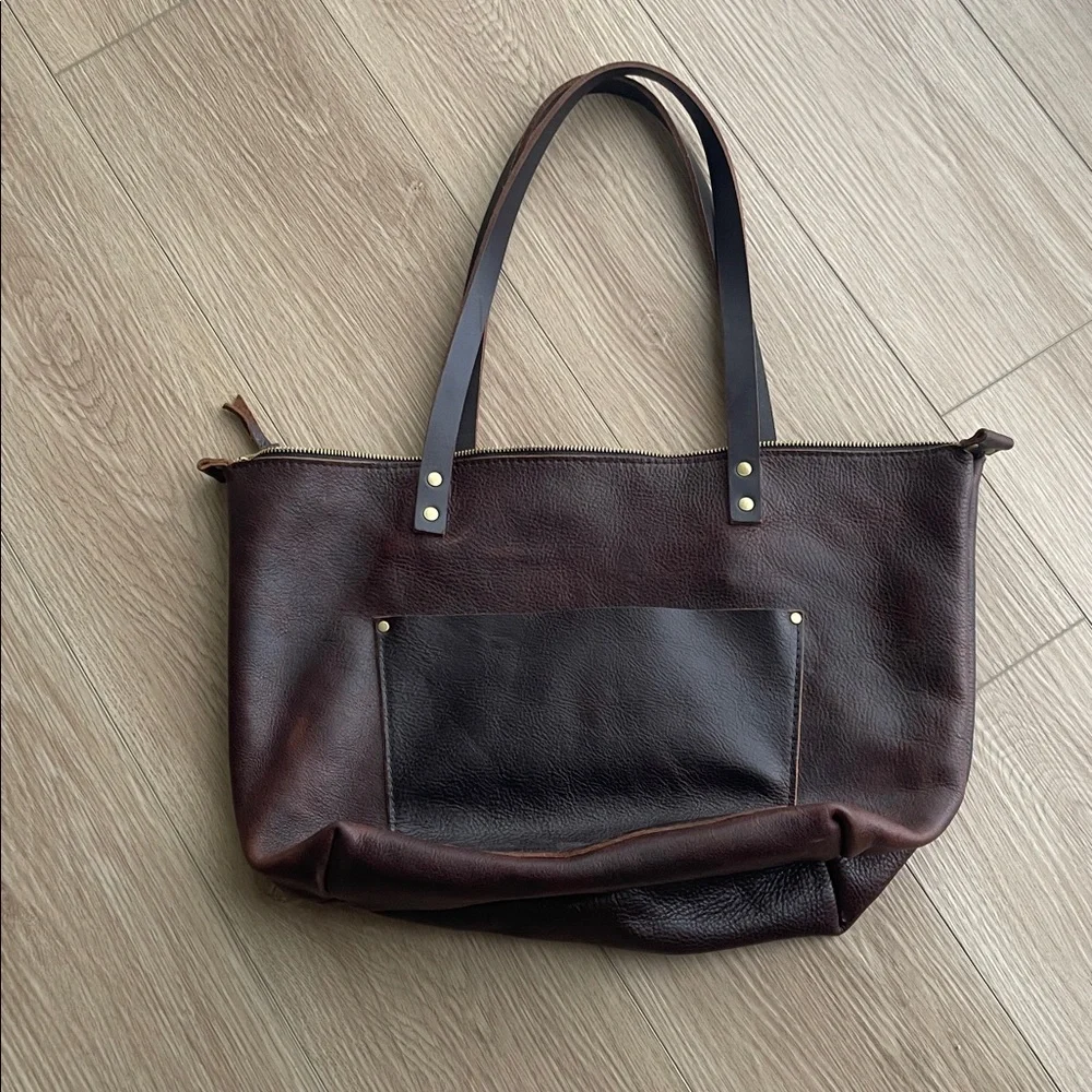 NWOT Portland Leather LEATHER LARGE TOTE BAG - Coldbrew - Picture 9 of 11